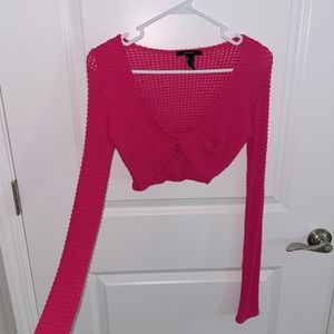 PINK FOREVER 21 LONG SLEEVE CROP TOP